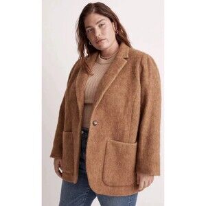 Madewell Womens The Larsen Blazer in Bouclé Brown Single Button Oversized 2X NWT